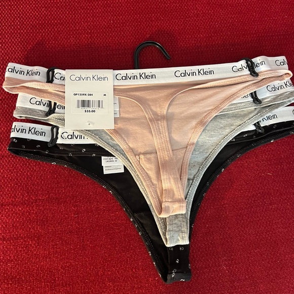 Women's Calvin Klein Carousel Logo Cotton Thongs 3-Pack QP1259X-284 Multicolor M - Picture 2 of 2